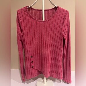 Effortless Top Mauve/Pink Women’s Ribbed Soft Long Sleeve Button Detail Size XL